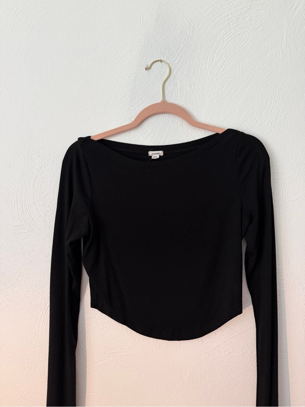 Garage Black Ribbed Long-Sleeve Boatneck Top